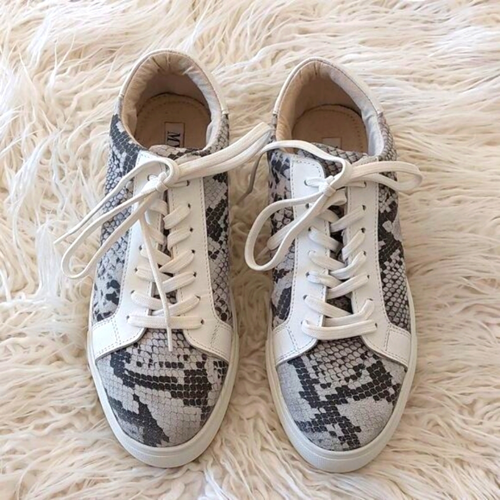 Myra Brand Gray & White Suede Snake Skin Print Sneakers